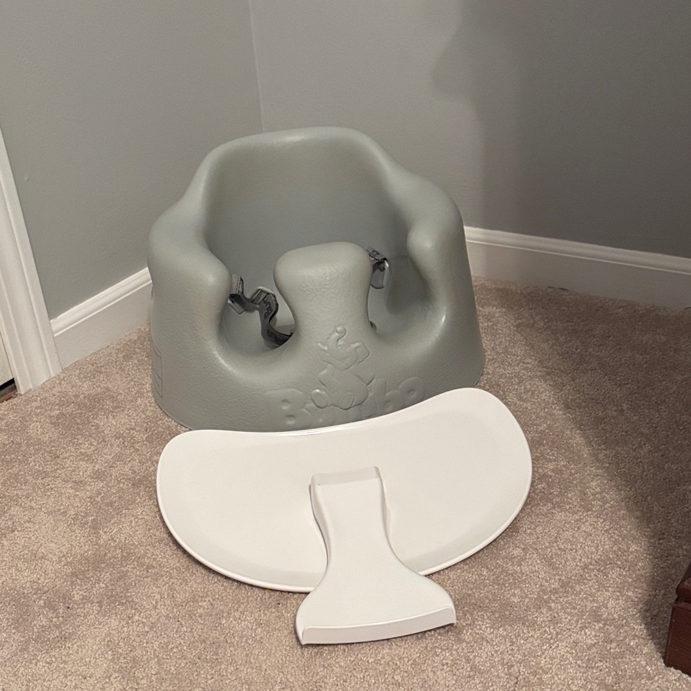 Bumbo Gray Baby Seat with White Tray